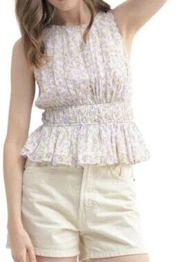 Lush Lavender and Cream Floral Peplum Blouse